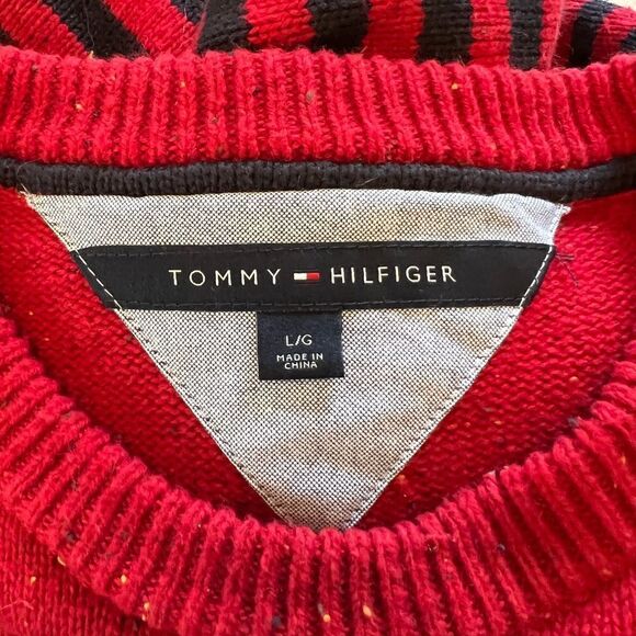 Tommy Hilfiger Red Navy Stripe Fair Isle Pullover Sweater Cotton Wool Size Large - Picture 8 of 9